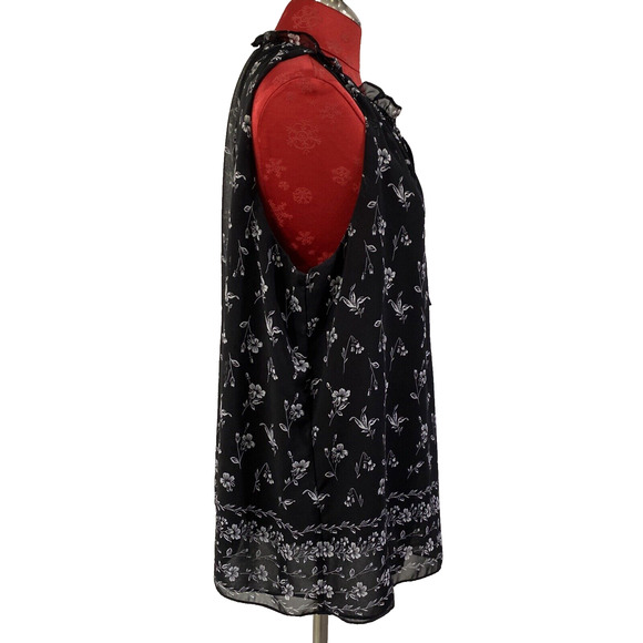 Max Studio Size XL Black & White Sleeveless Sheer Floral Peasant Style Blouse - Picture 7 of 10
